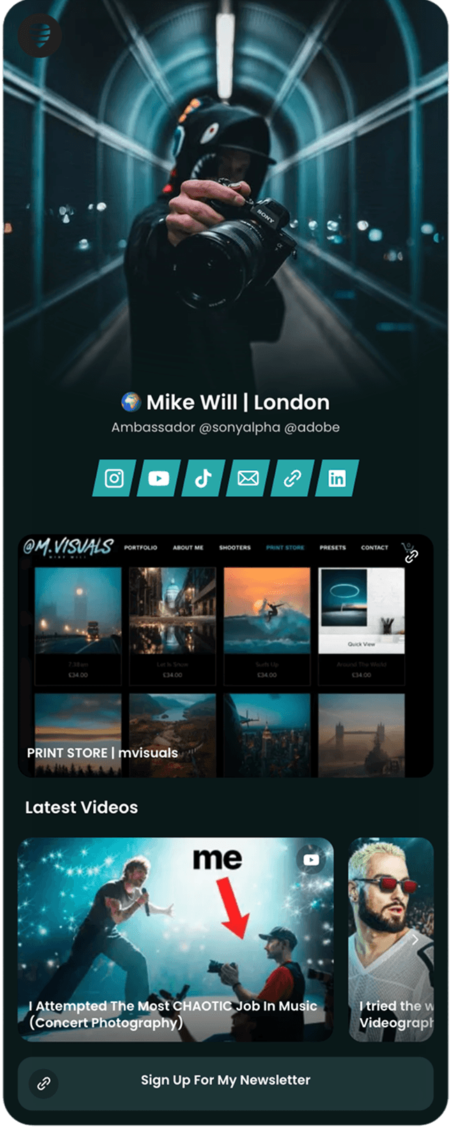 Example hoo.be page for Photographers